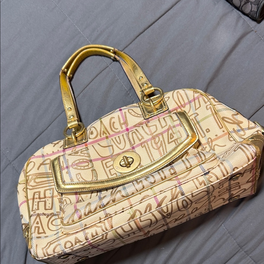 Coach Multicolor Satchel with Gold Accents